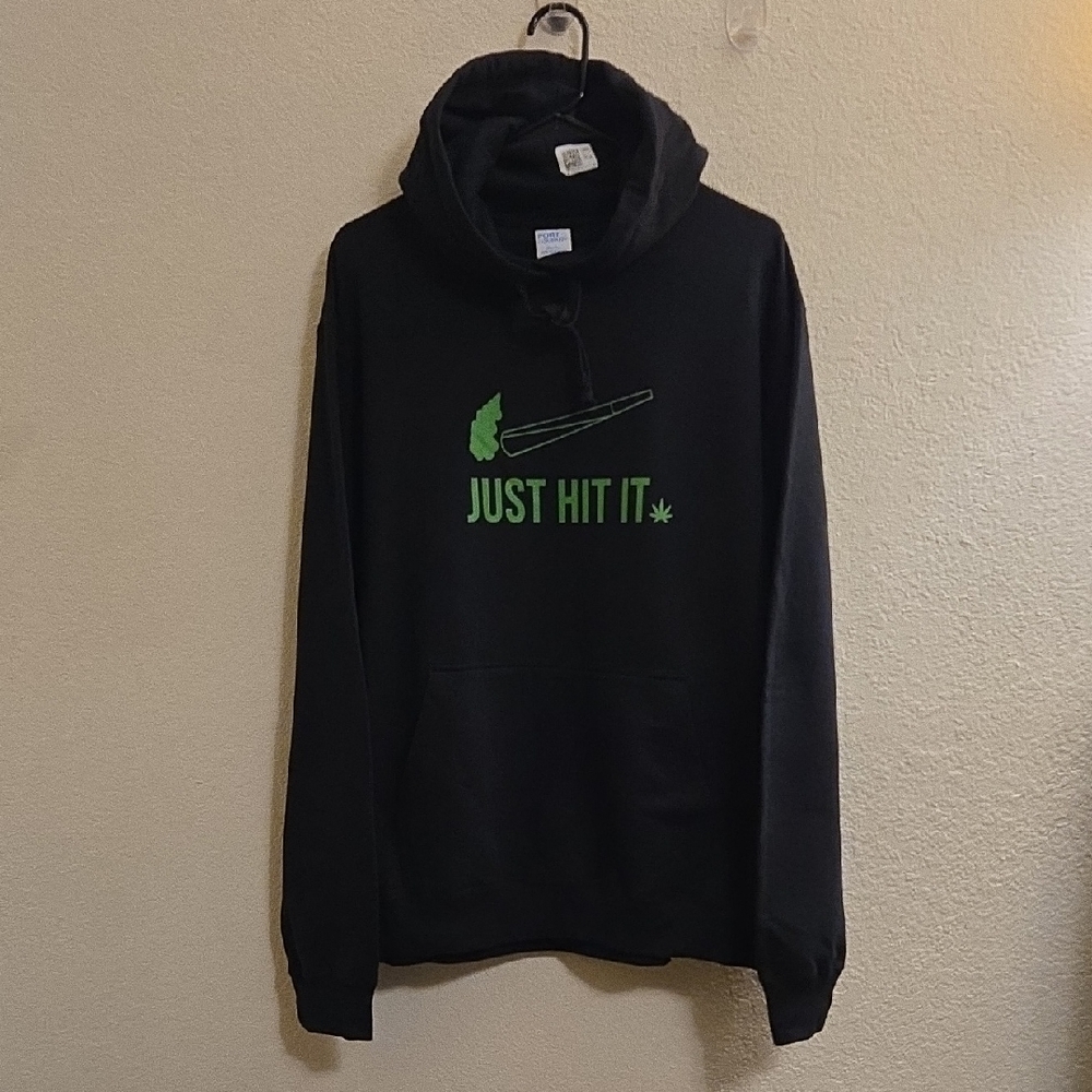 Port Authority Black and Green Graphic Hoodie - Large